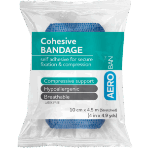 AEROBAN Blue Cohesive Bandage 10cm x 4.5M Wrap/12