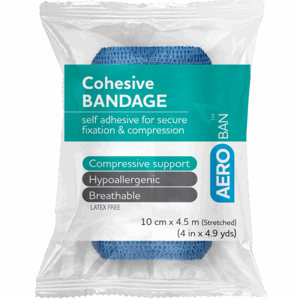 AEROBAN Blue Cohesive Bandage 10cm x 4.5M Wrap/12
