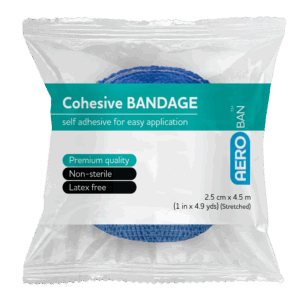 AEROBAN Blue Cohesive Bandage 2.5cm x 4.5M Wrap/12