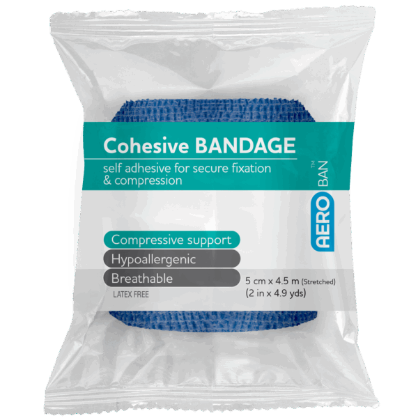 AEROBAN Blue Cohesive Bandage 5.0cm x 4.5M Wrap/12