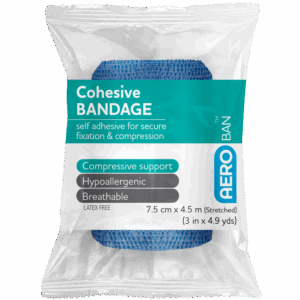 AEROBAN Blue Cohesive Bandage 7.5cm x 4.5M Wrap/12
