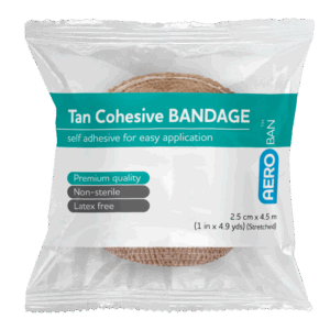 AEROBAN Tan Cohesive Bandage 2.5cm x 4.5M Wrap/12