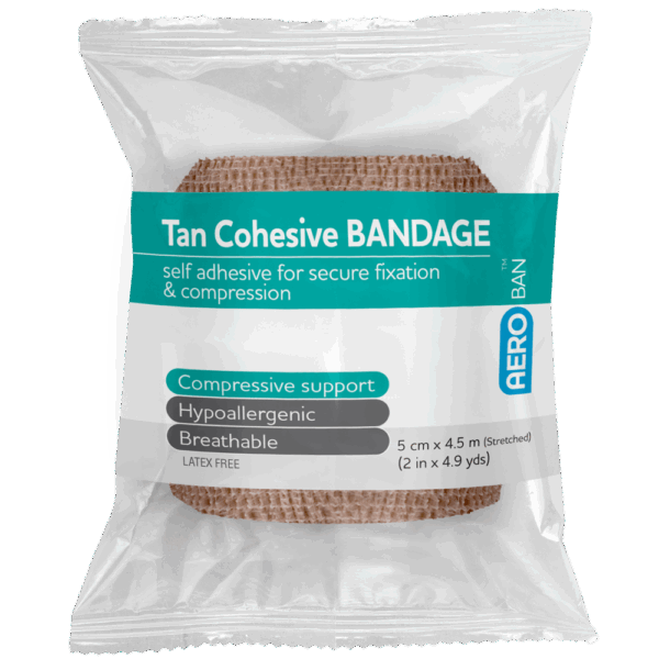 AEROBAN Tan Cohesive Bandage 5.0cm x 4.5M Wrap/12
