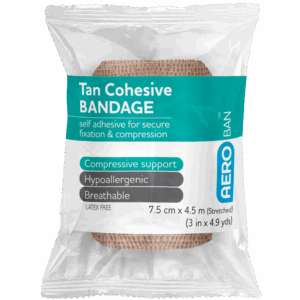AEROBAN Tan Cohesive Bandage 7.5cm x 4.5M Wrap/12