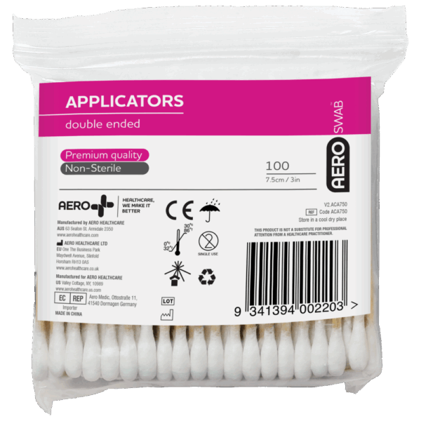 AEROSWAB 7.5cm Bamboo Double End Applicators Bag/100