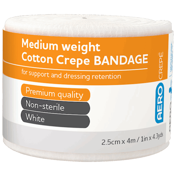 AEROCREPE Medium Cotton Crepe Bandage 2.5cm x 4M Wrap/12