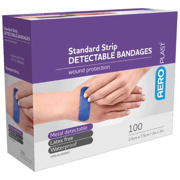 AEROPLAST Standard Detectable Strips 7.5 x 2.5cm Box/100