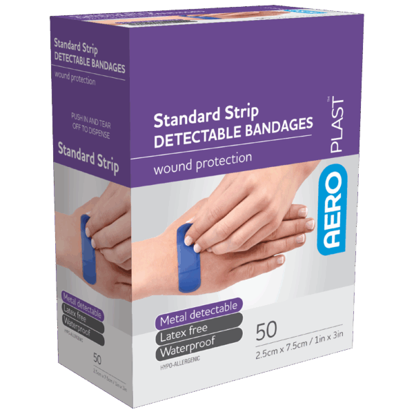 AEROPLAST Standard Detectable Strips 7.5 x 2.5cm Box/50