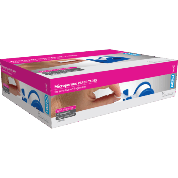 AEROTAPE White Microporous Paper Tape with Dispenser 2.5cm x 9.1M Box/12
