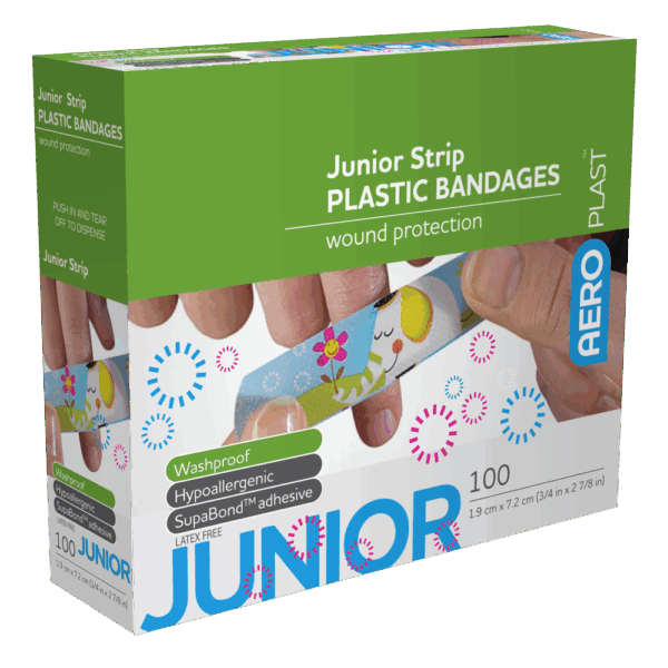 AEROPLAST Plastic Junior Strip 7.2 x 1.9cm Box/100