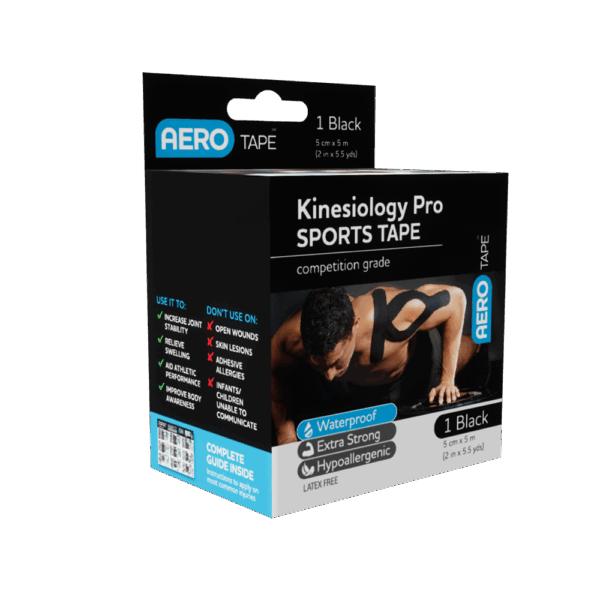 AEROTAPE Black Kinesiology Pro Sports Tape 5cm x 5m
