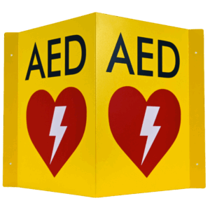 CARDIACT Metal Yellow AED Angle Bracket Sign - Large