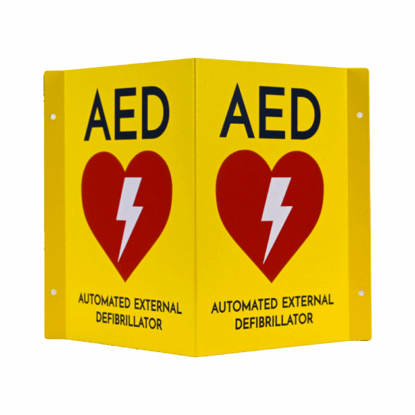 CARDIACT Metal Yellow AED Angle Bracket Sign