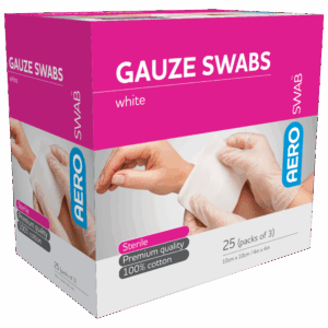 AEROSWAB Sterile White Gauze Swab 10 x 10cm (Packs of 3) Box/25