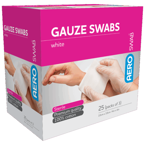AEROSWAB Sterile White Gauze Swab 10 x 10cm (Packs of 3) Box/25