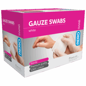 AEROSWAB Sterile White Gauze Swab 7.5 x 7.5cm (Packs of 5) Box/25