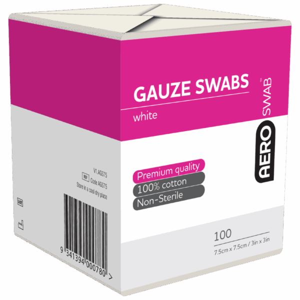 AEROSWAB Non-Sterile White Gauze Swab 7.5 x 7.5cm (8PLY) Pack/100