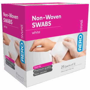 AEROSWAB Sterile White Non-Woven Swab 10 x 10cm (Packs of 3) Box/25