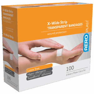 AEROPLAST Transparent X-Wide Strip 7.5 x 2.5cm Box/100
