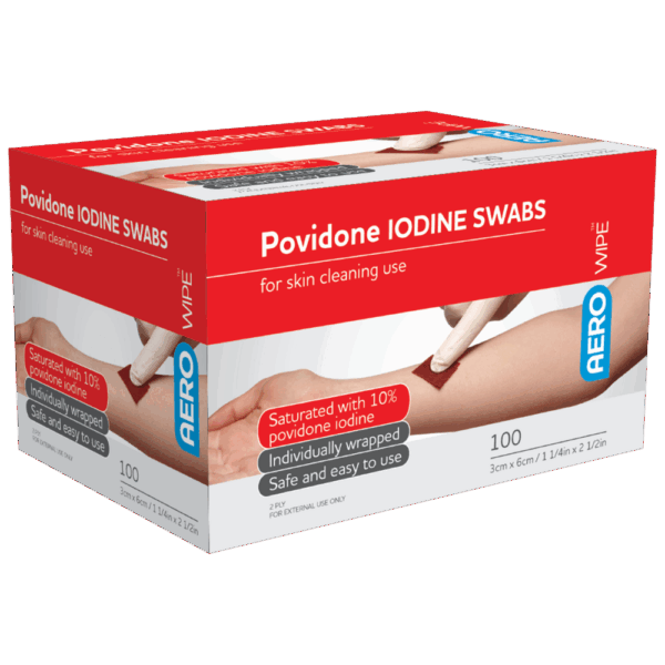 AEROWIPE 10% Povidone Iodine Swabs 60 x 33mm Box/100