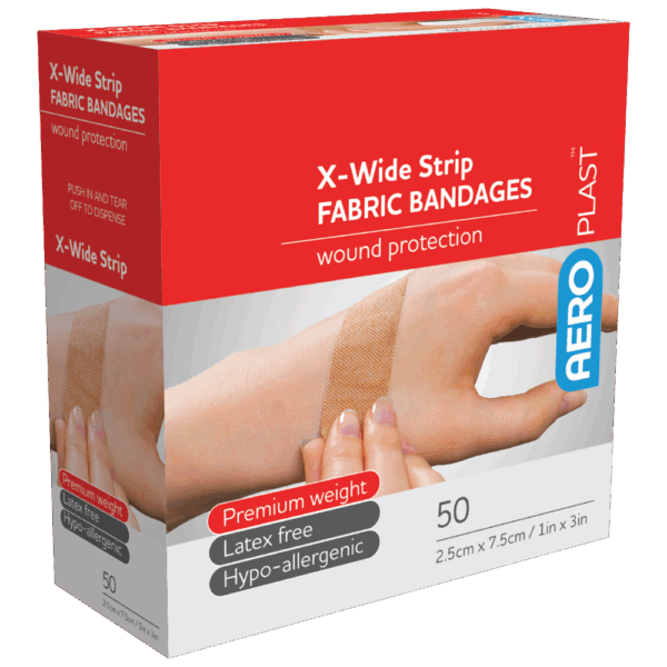 AEROPLAST Premium Fabric X-Wide Strip 7.5 x 2.5cm Box/50