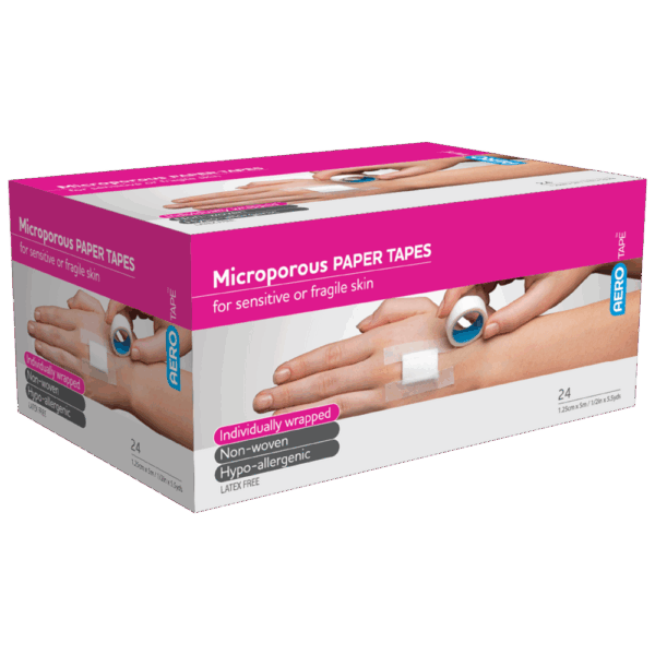 AEROTAPE White Microporous Paper Tape 1.25cm x 5M Box/24