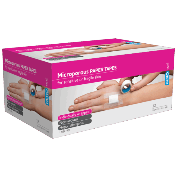 AEROTAPE White Microporous Paper Tape 2.5cm x 5M Box/12