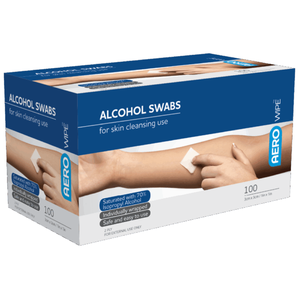 AEROWIPE 70% Isopropyl Alcohol Swab 3 x 3cm Box/100