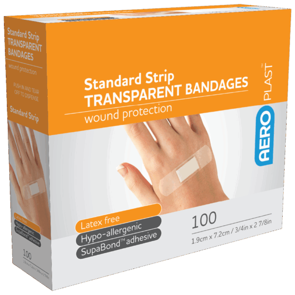 AEROPLAST Transparent Standard Strip 7.2 x 1.9cm Box/100