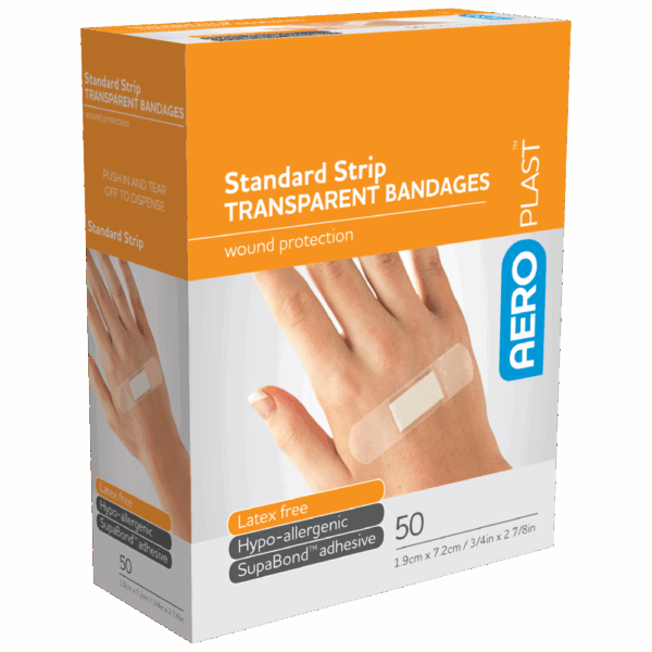 AEROPLAST Transparent Standard Strip 7.2 x 1.9cm Box/50