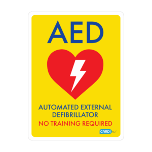 CARDIACT Yellow Poly AED Sign - No Training Required 22.5 x 30cm